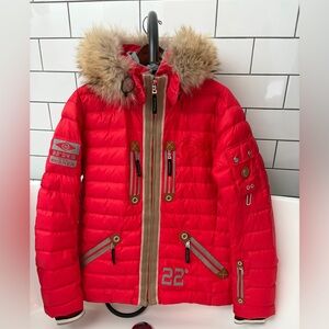 Bogner Sport Team Red Down Ski Jacket Fur Hood - Fits like XL
